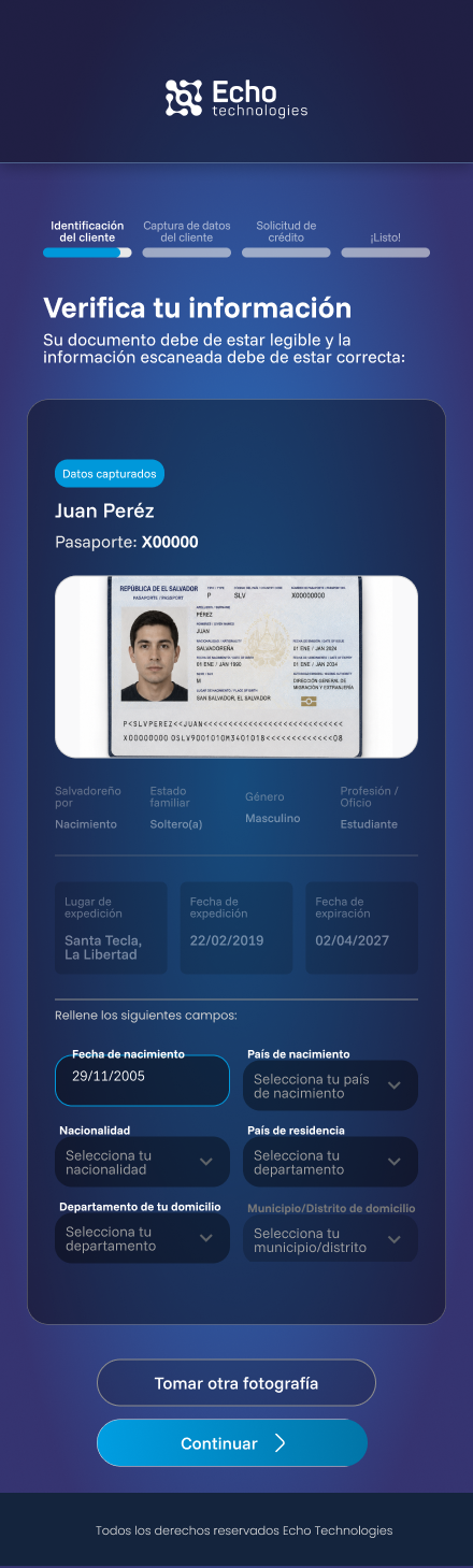 ACTIVA app — customer data auto-filled from document